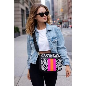 Pop Leopard City Chic Crossbody Black Animal Print Bold Fun Pink Orange Stripe